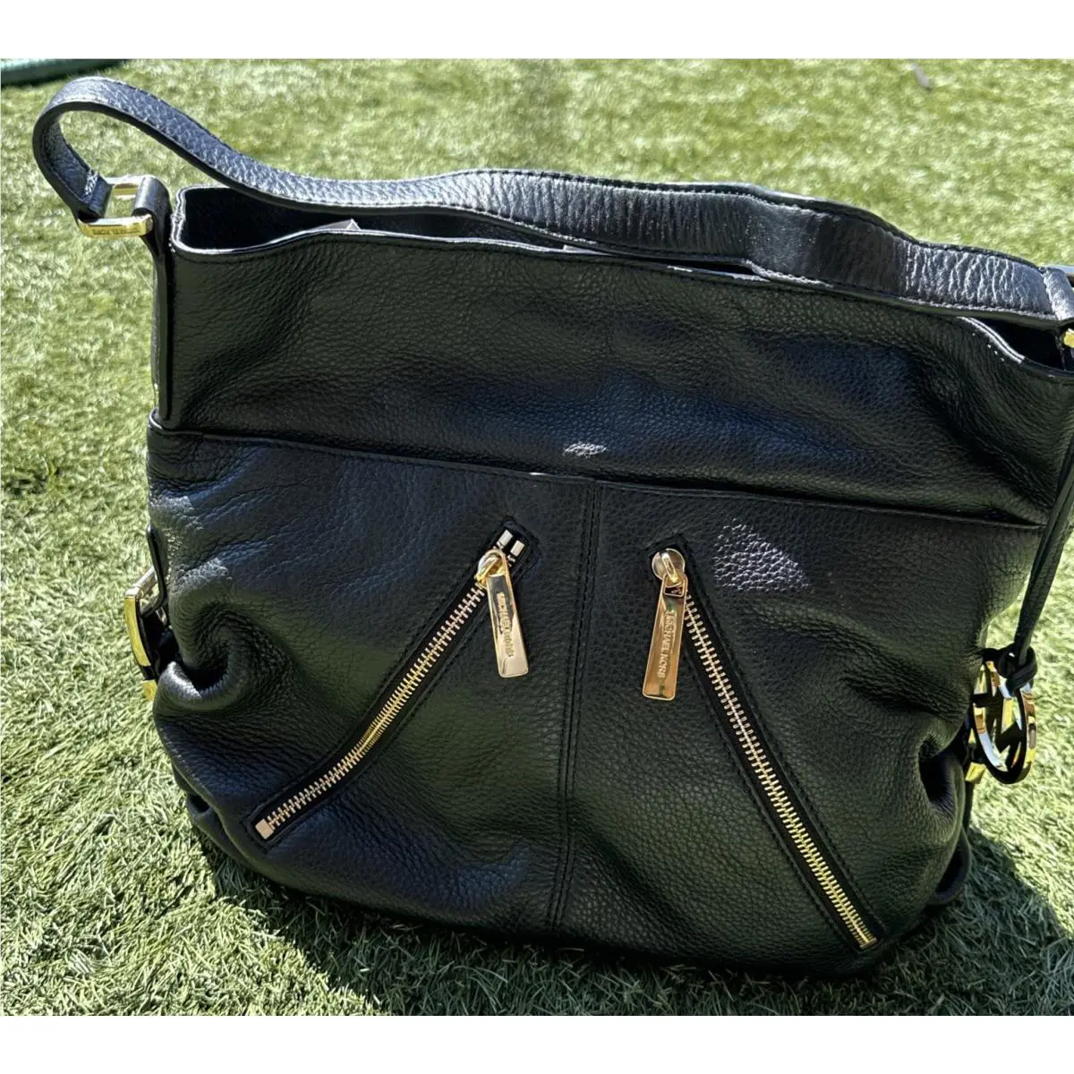 Michael Kors MK Portland Black Pebbled Leather Hobo Tote Shoulder Bag Purse Vguc
