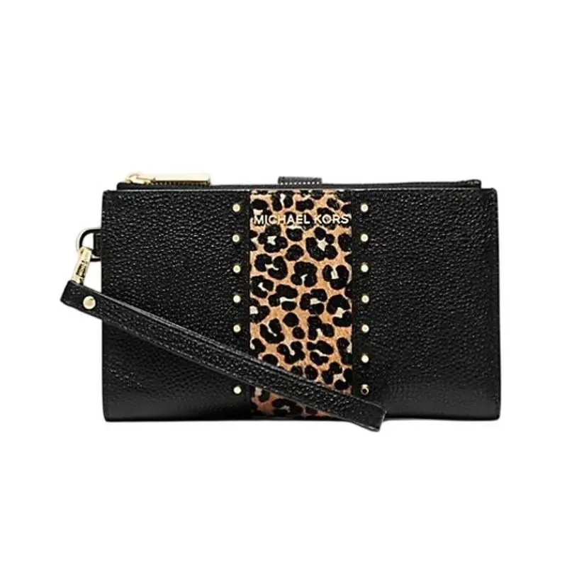 Kors Adele Leather Leopard Print Calf Hair Smartphone Wallet