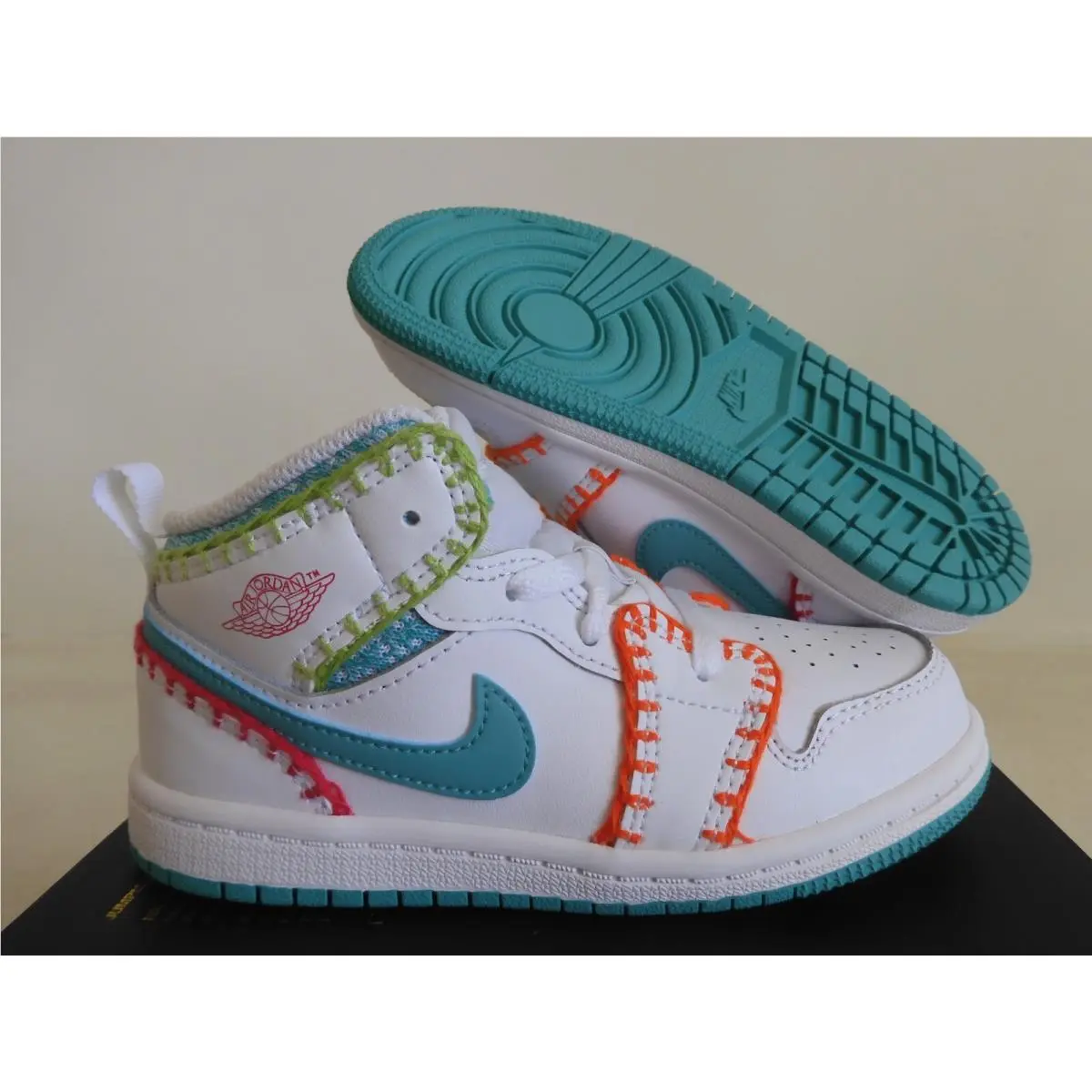 Nike Air Jordan 1 Mid Se Td White-washed Teal-rush Pink Sz 10c DM6220-100