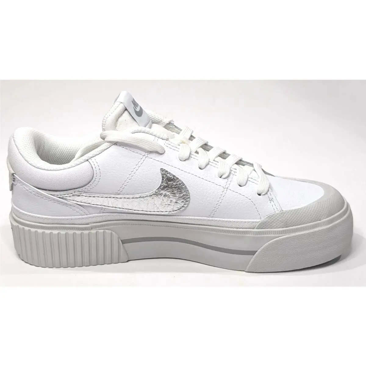 Nike Court Legacy Lift -women`s White/silver --size 11- Platform Sneakers