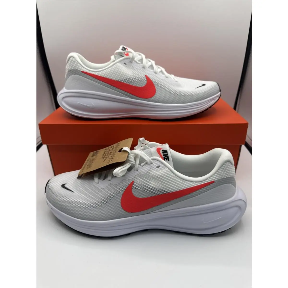 Nike Revolution 8 Running Shoes White Bright Crimson HJ9198-102 Men`s Sz 12