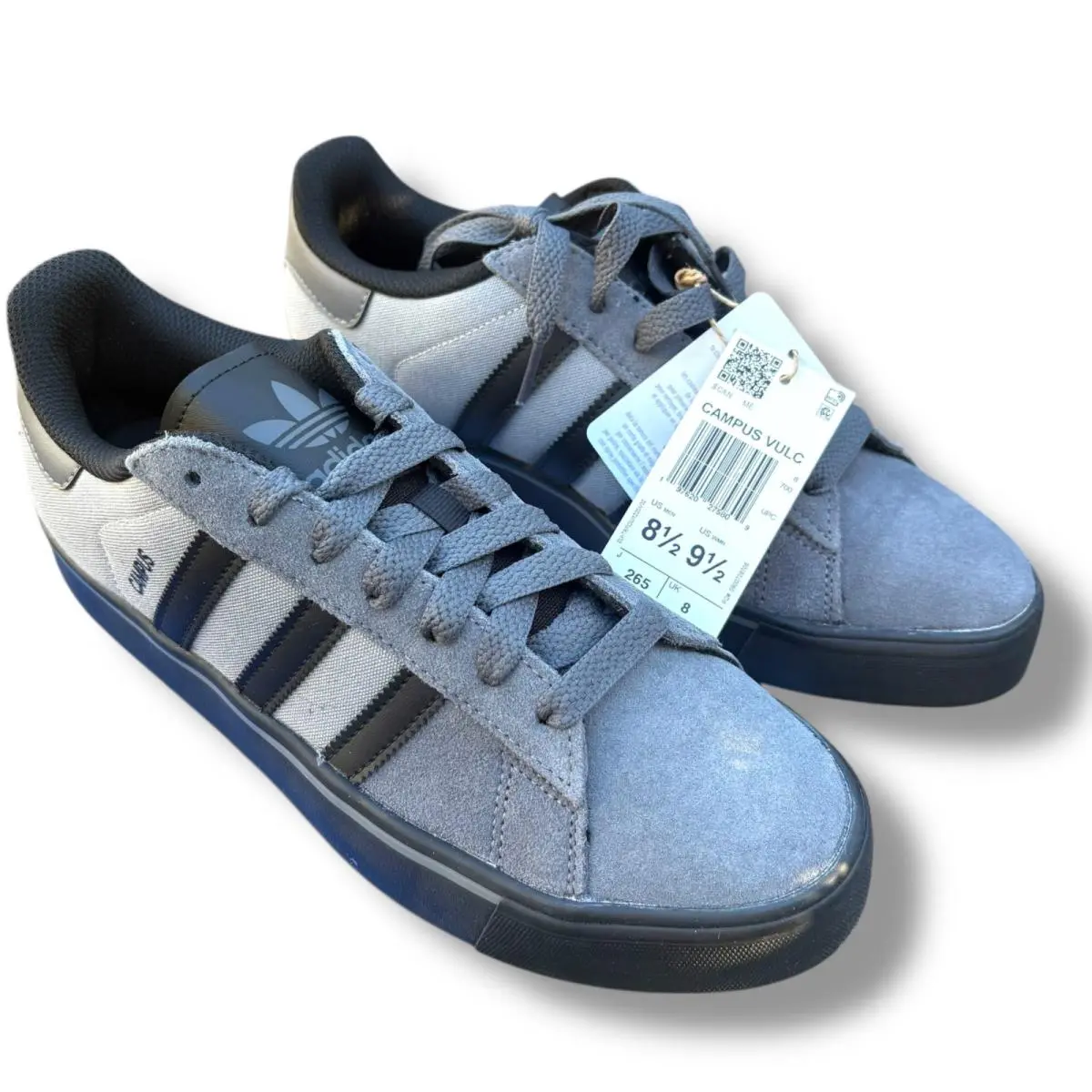 Campus Vulc Men`s Size 10.5 Athletic Shoes Gray Black Casual Sneakers by Adidas