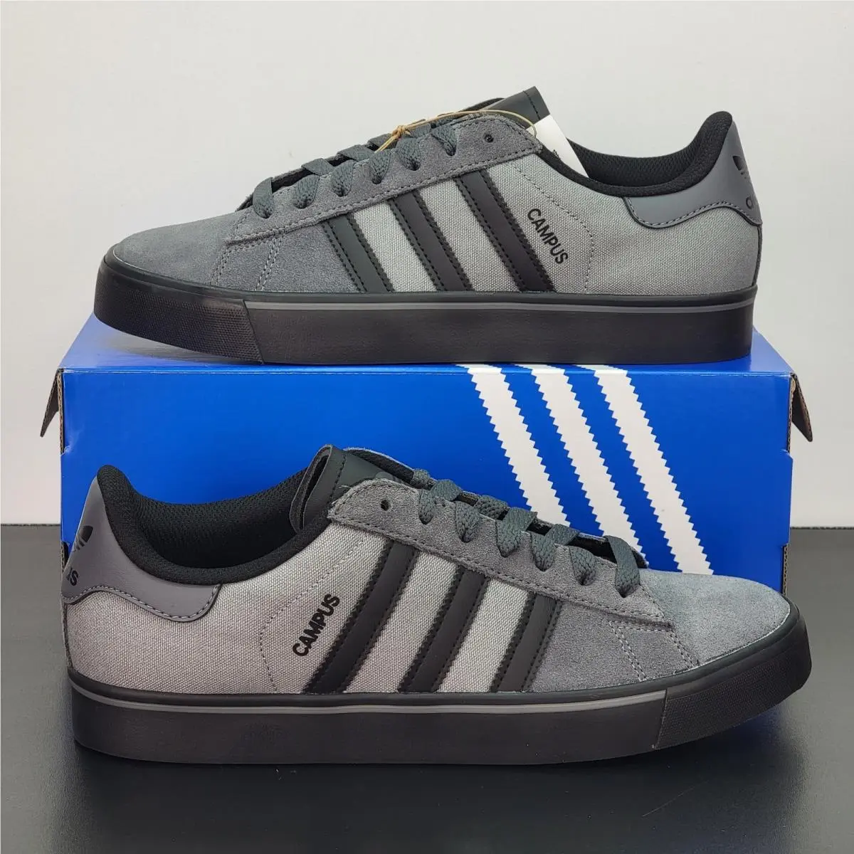 Adidas Campus Vulc Gray Black Mens 8.5 Womens 9.5 Sneakers Shoes JQ6359