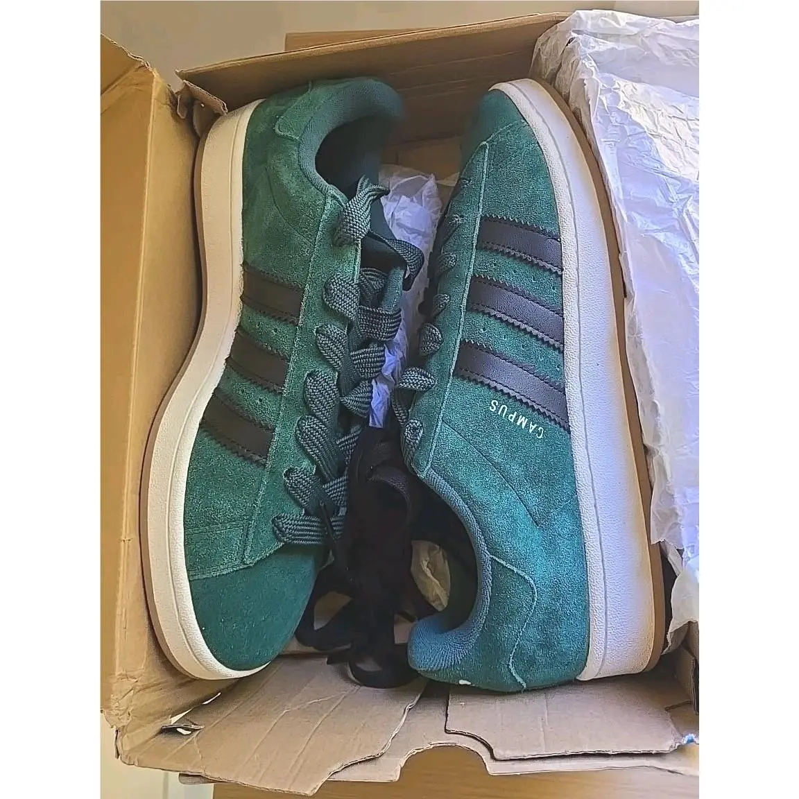 Mens 13 - Adidas Originals Campus 00s Green Suede Gum Skate Sneakers