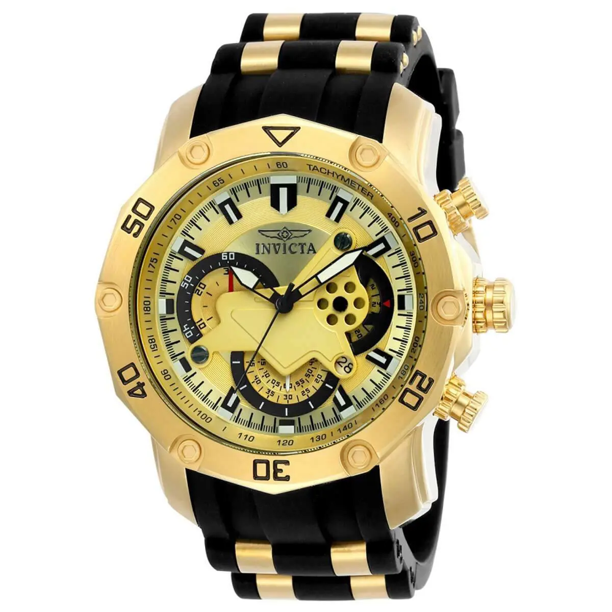 Invicta Men`s Watch Pro Diver Scuba Chrono Gold Tone Dial Two Tone Strap 23427