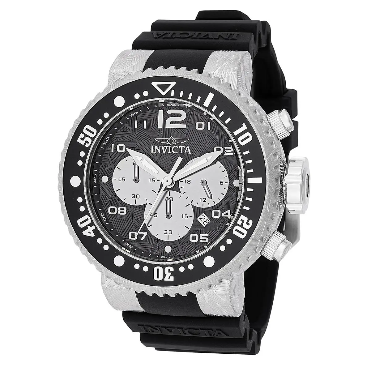 Invicta Pro Diver Laser Acid Etched Geo Case Men`s 52mm Black Chrono Watch 48617