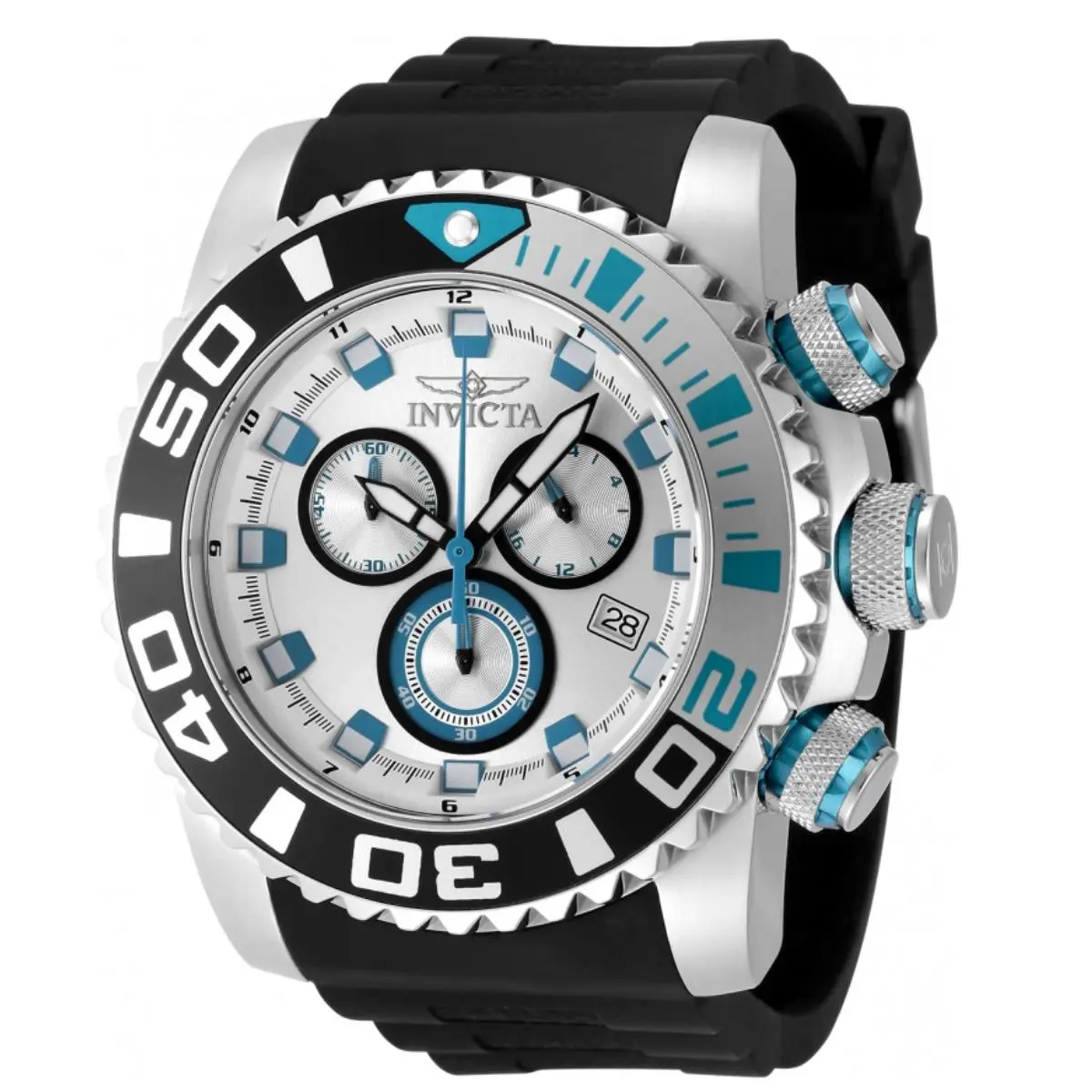 Invicta Sea Hunter Glacier Edge Men`s 52mm Fly Back Chrono Watch 48984 - Dial: Blue, Gray, Silver, White, Band: Black, Bezel: Black, Blue, Silver