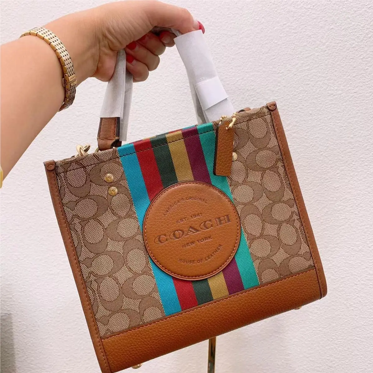Coach Dempsey Tote 22 In Signature Jacquard with Stripe and Coach Patch