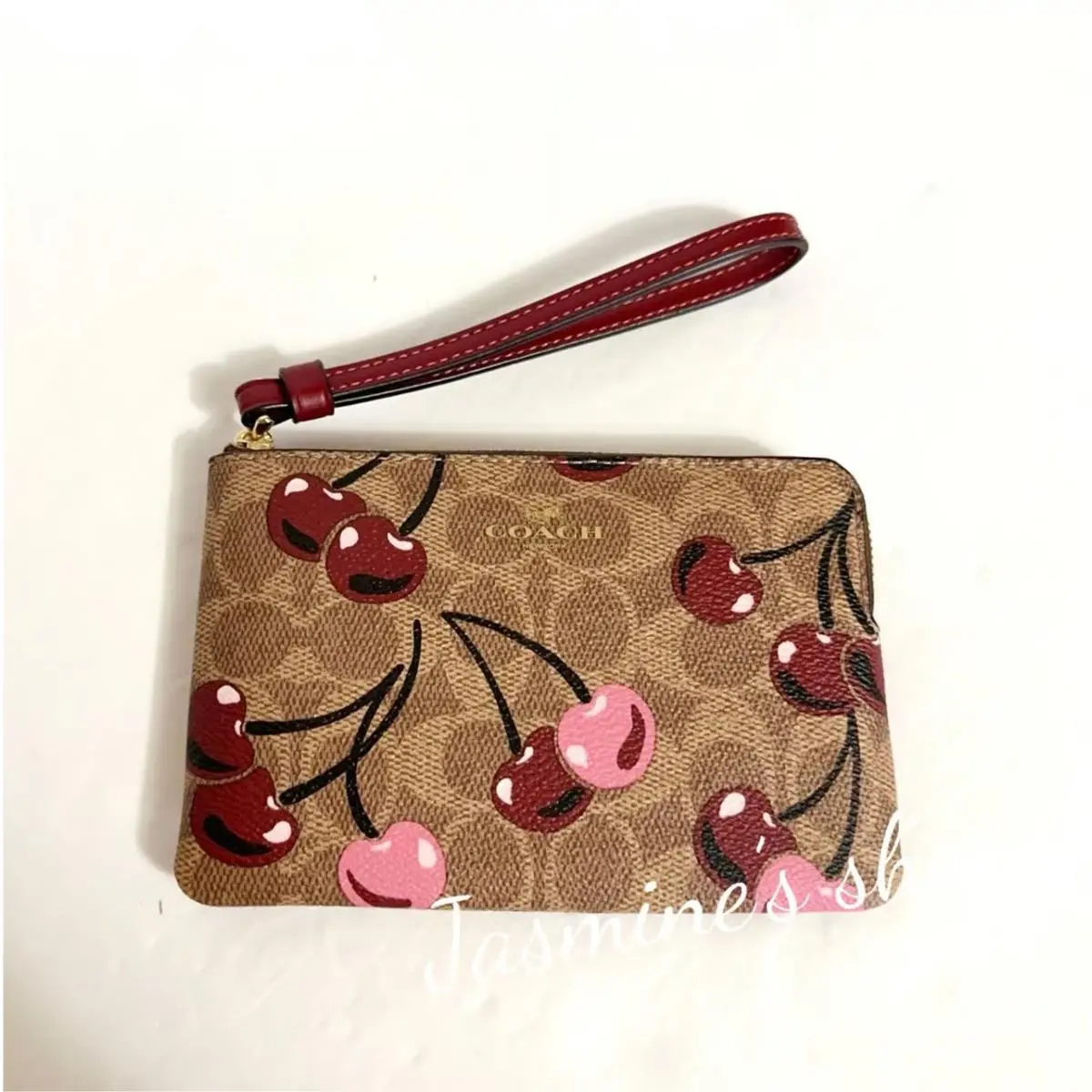 Corner Zip Wristlet In Signature CBB81/G2332/ CZ450/cherry print/tan multi by Coach