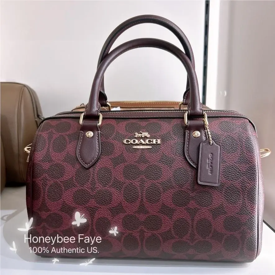 Coach Rowan Satchel Bag In Signature Canvas Gold/black Currant CV961