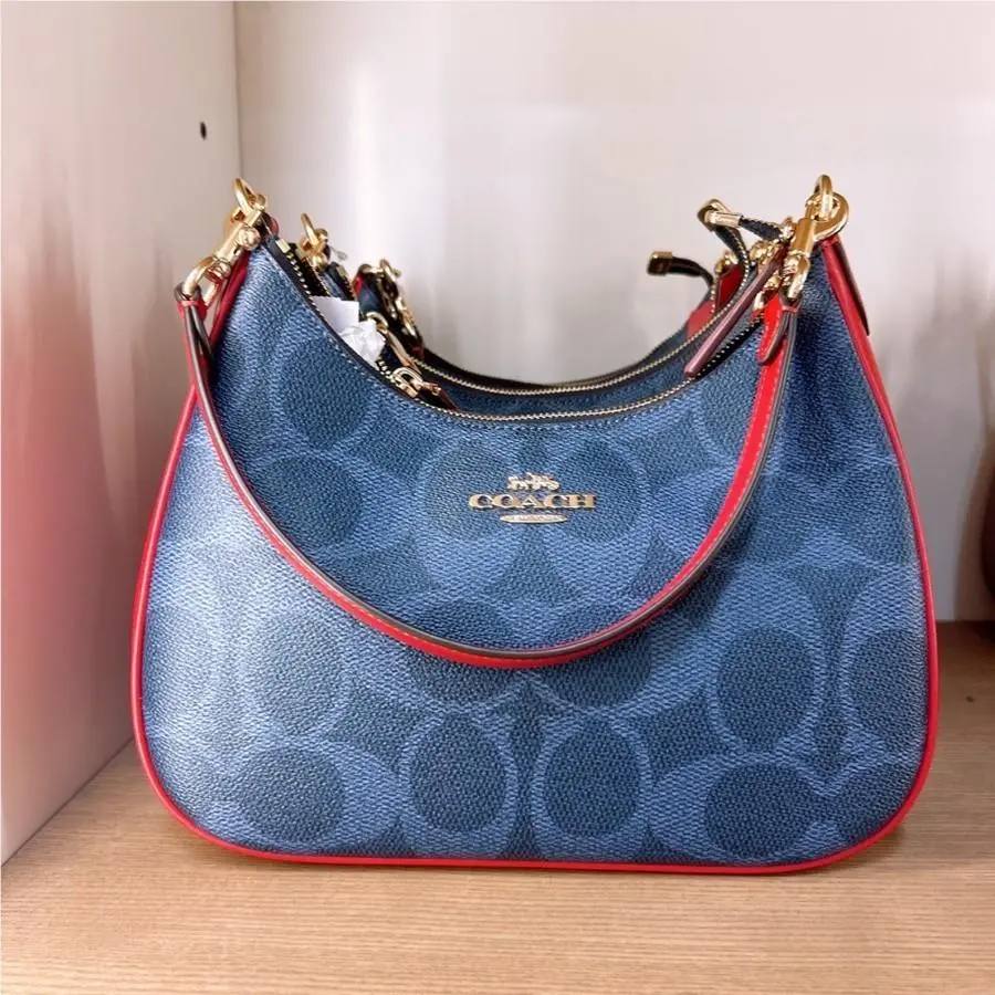 Teri Hobo Bag In Signature Canvas CAK28/CV940/CAL52 CAL52  Denim/Bold Red by Coach