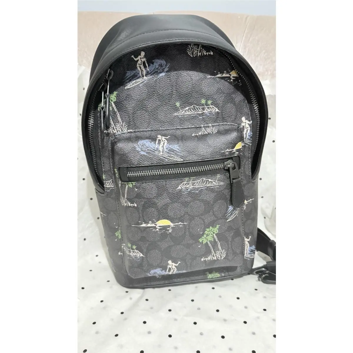 Coach CBJ12 Men’s Shoulder Surf Bag West Pack In Signature Canvas Leather Black