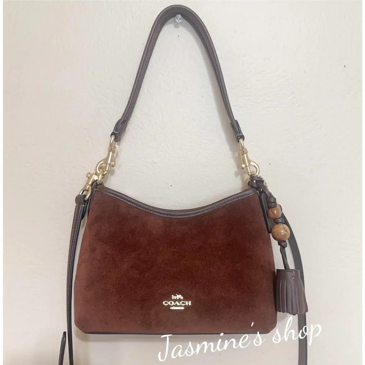 Coach Laurel Small Shoulder Bag with Tassels CCF14 Suede Vintage Brown/maple