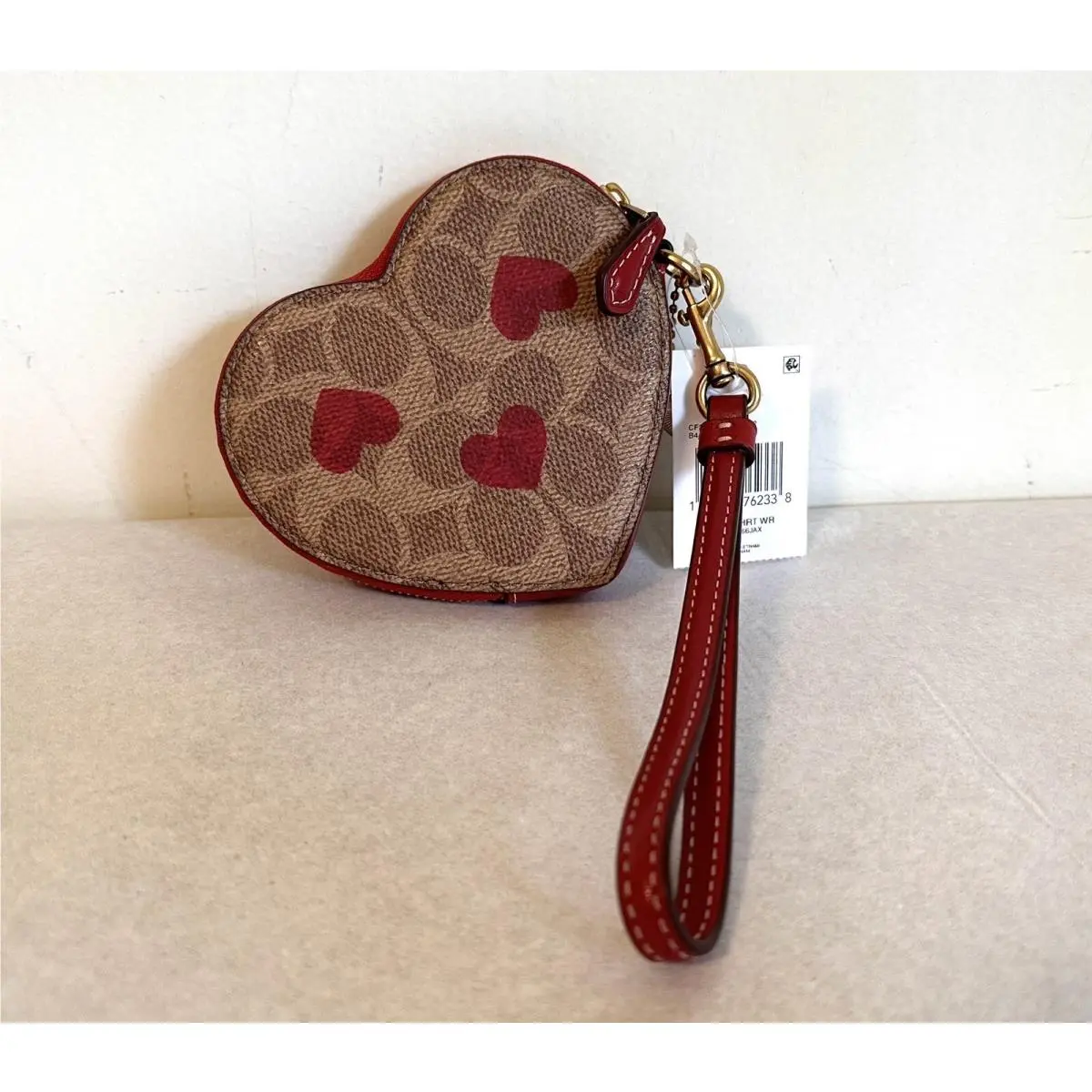 CF283 Tan Rush Signature Heart Print Coated Canvas Coin Purse Wristlet by Coach
