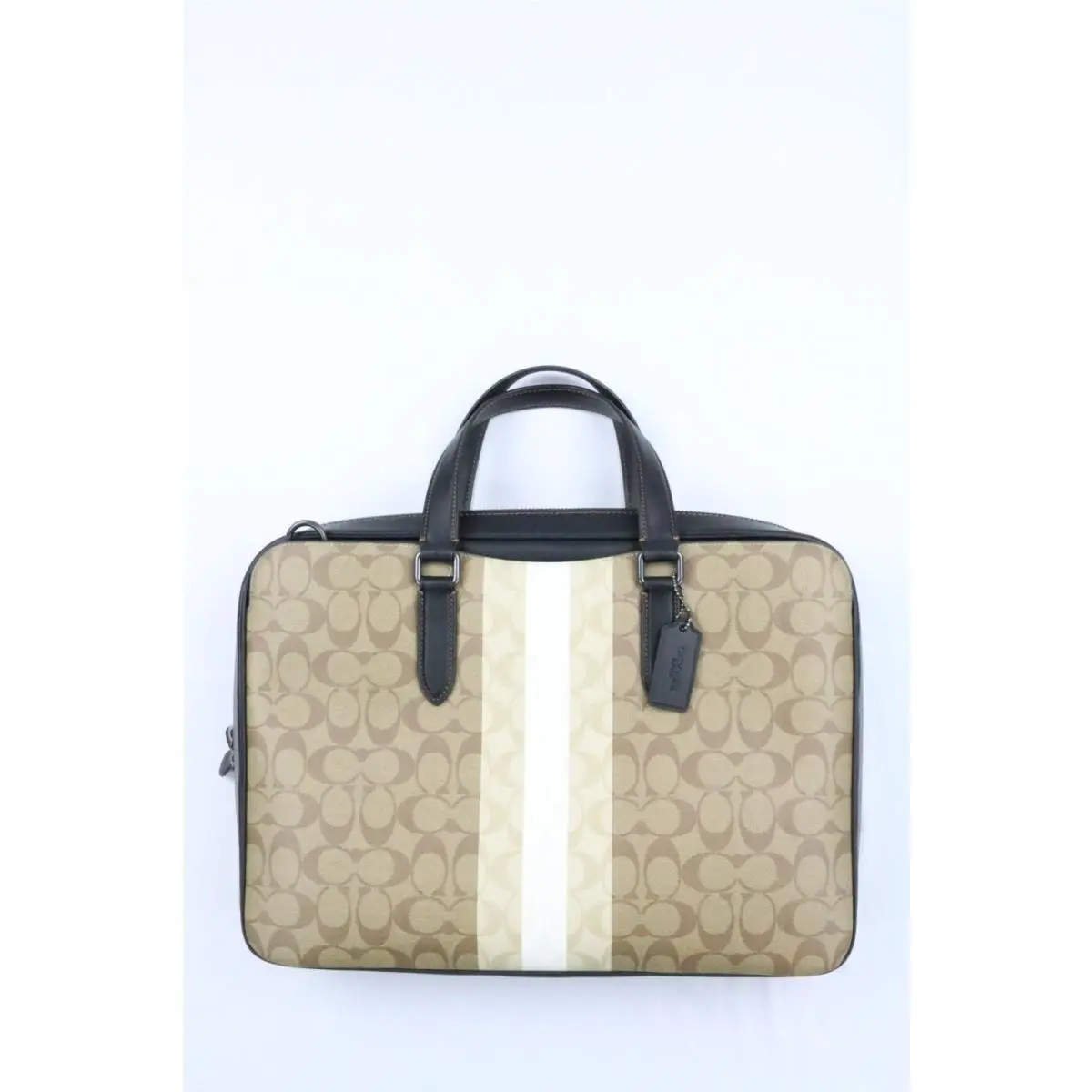 Coach CQ036 Graham Slim Brief In Blocked Signature Canvas Khaki Varsity Stripe
