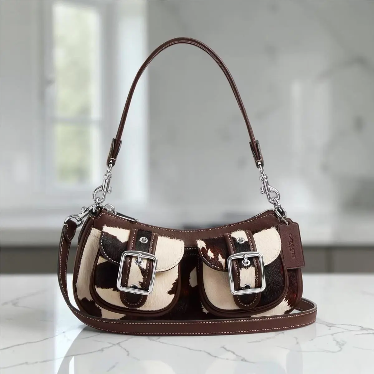 Ashton Bag Cow Print Haircalf Silver Crossbody CCC83 by Coach