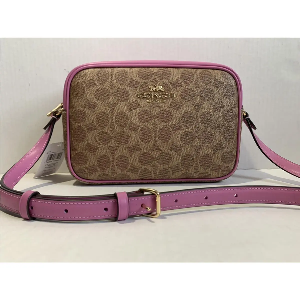 Coach Signature Jamie Camera Bag In Tan/fuchsia