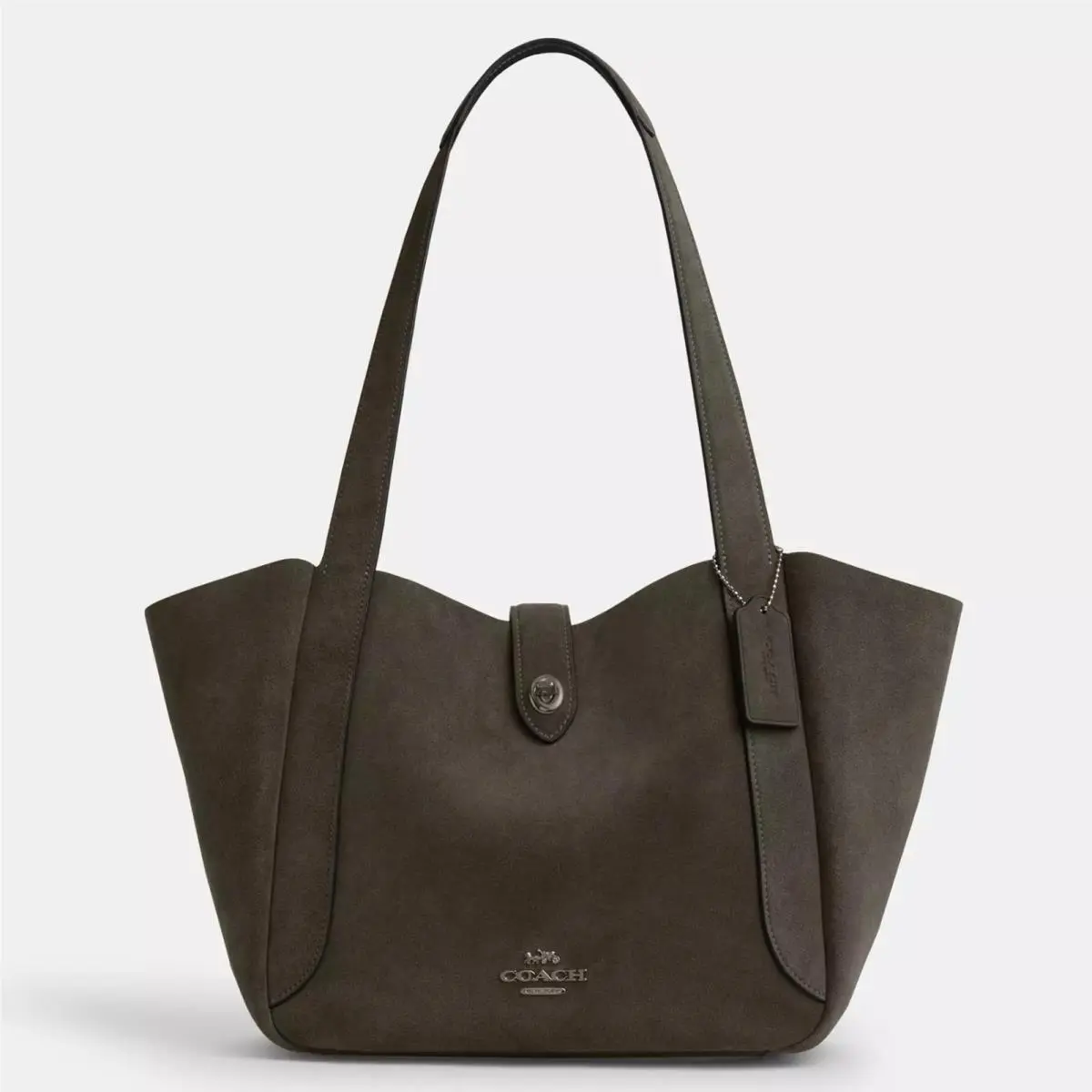 Coach CCC76 Hadley Turnlock Tote Bag Suede Leather in Army Green