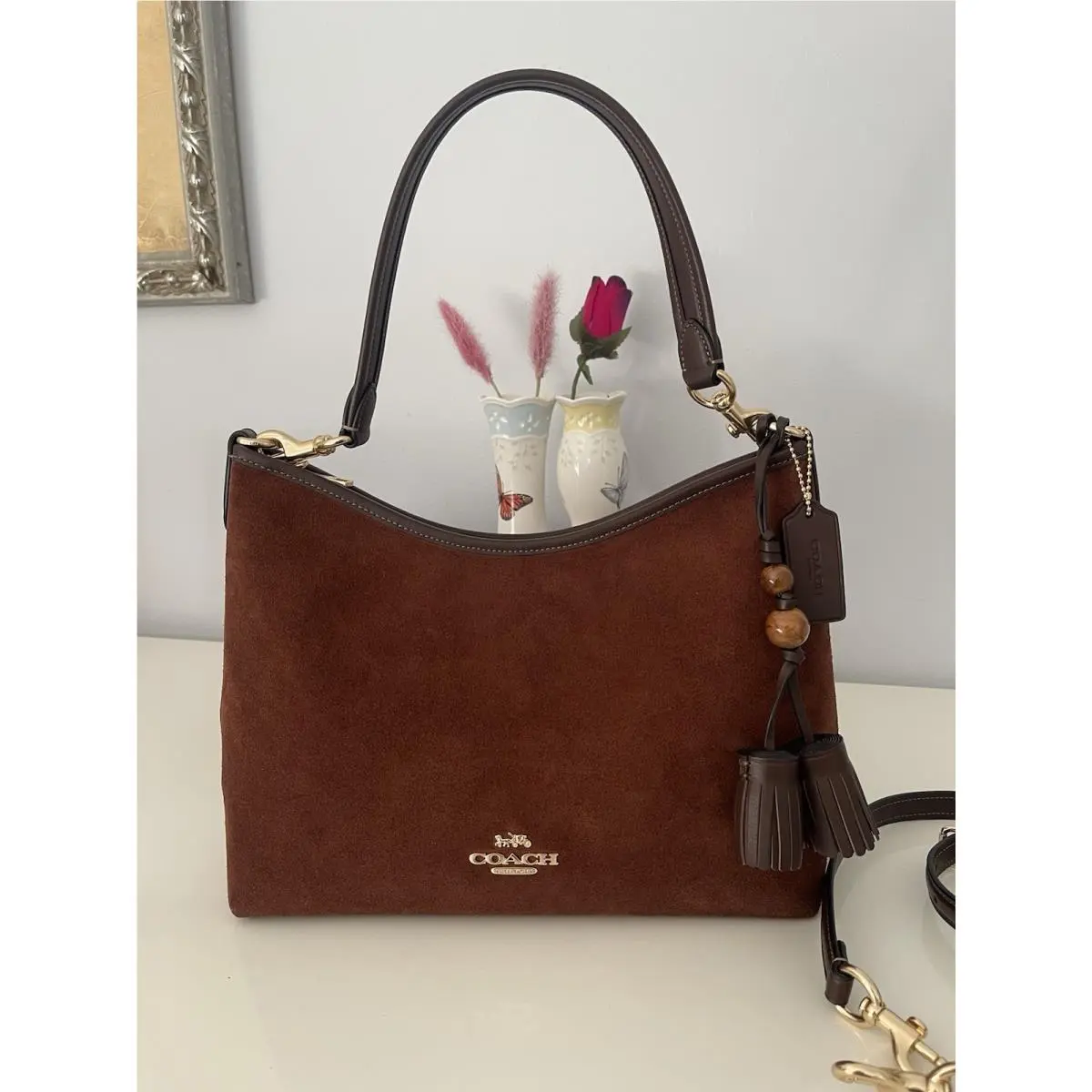 Suede Laurel Small Shoulder Bag with Tassels by Coach