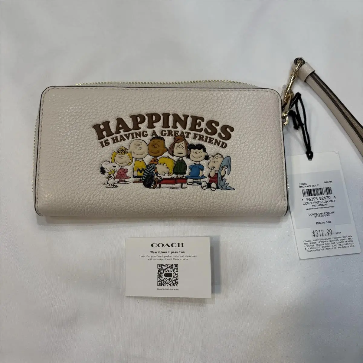 x Peanuts Long Zip Around Wallet Snoopy and Friends CBN35 Chalk by Coach
