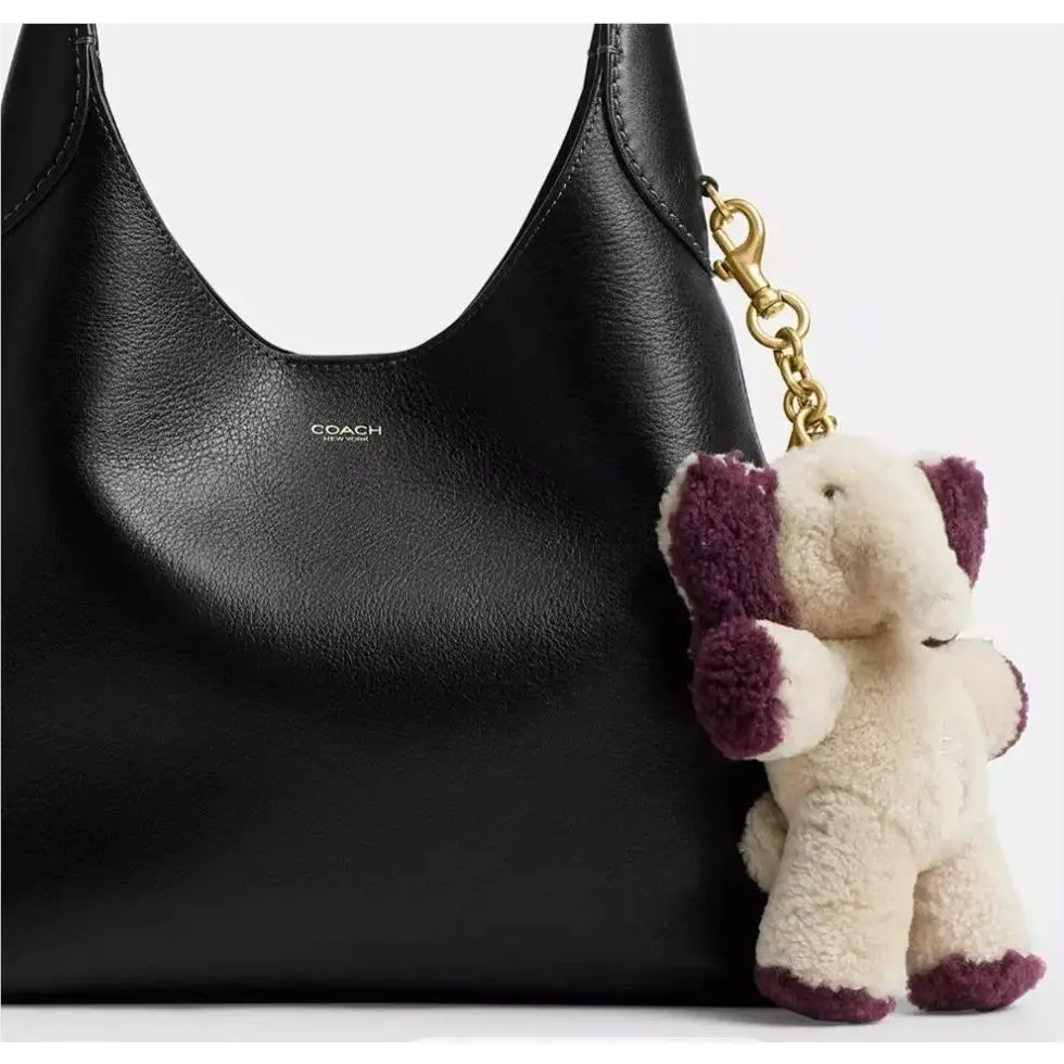Coach Ellie The Elephant Cream/purplish Maroon Shearling Brass Bag Charm
