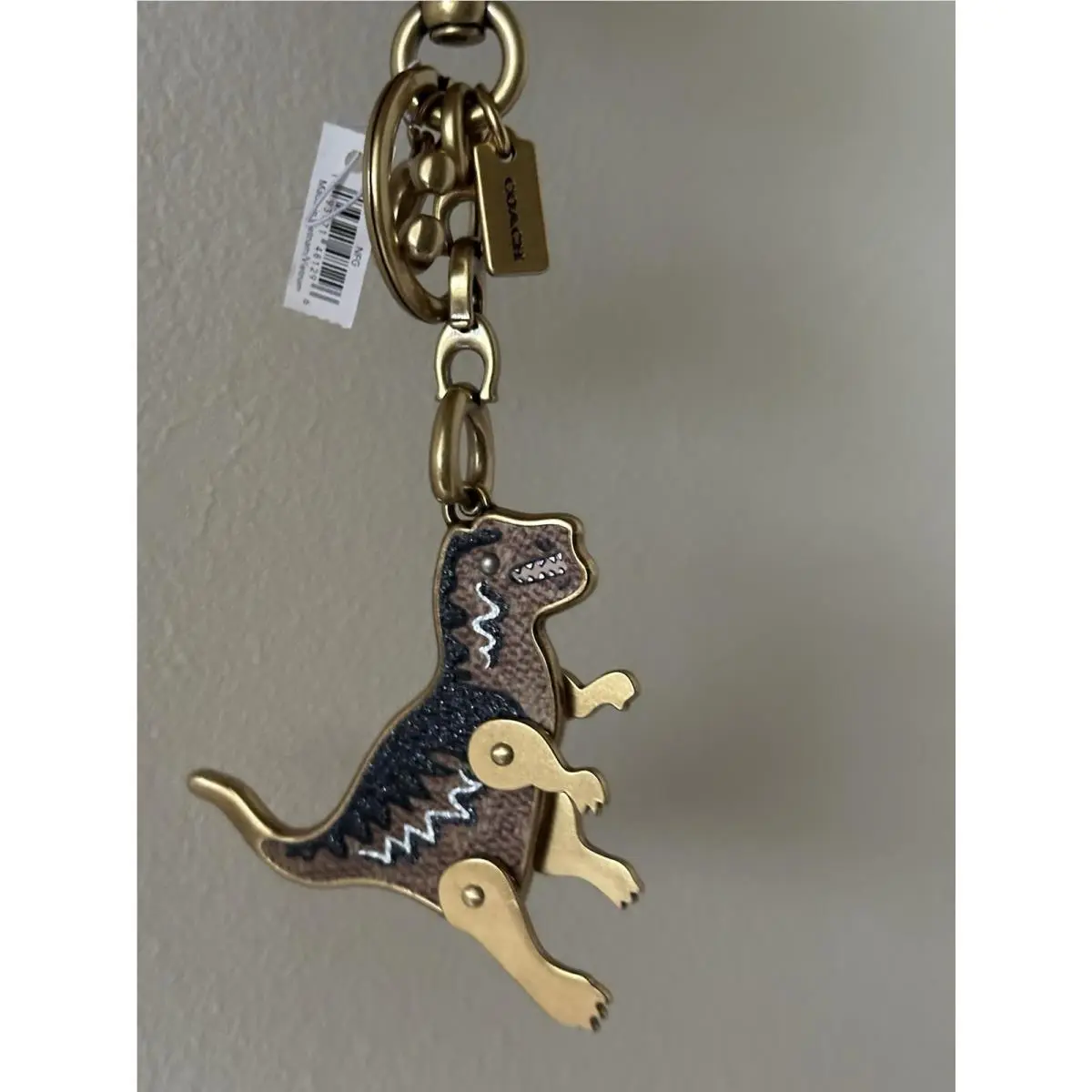 Coach Rexy Brass Metal/canvas C Charm Keyring C Chain Movable 73411