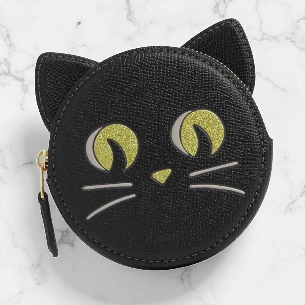 Coach Coin Case with Halloween Cat in Black Leather CW464