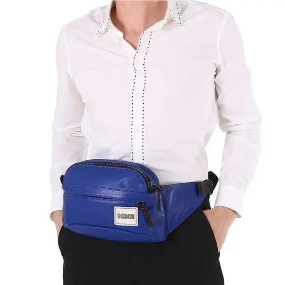 Coach Men`s Leather Pacer Sport Pack Belt Bag Fanny Pack - Blue