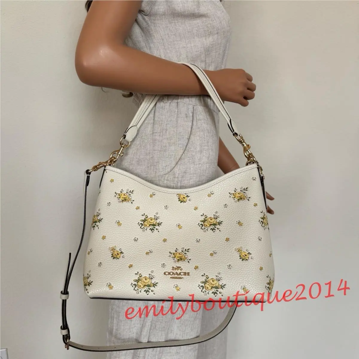 Coach CAL43 Laurel Shoulder Bag with Floral Print Crossbody Gold/chalk Multi