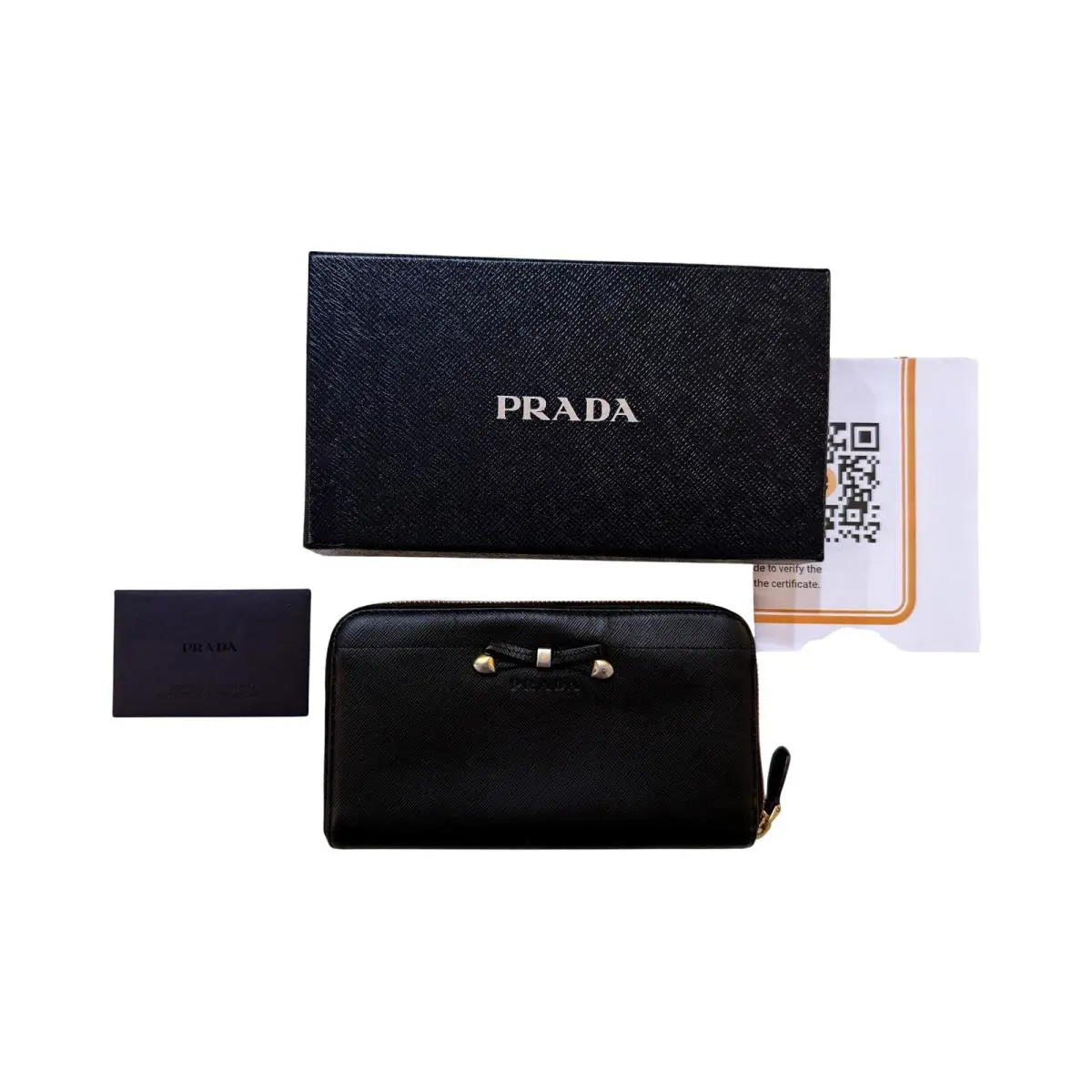 Prada Saffiano Wallet Leather Zip Around Continental Black Tassles w/ Box