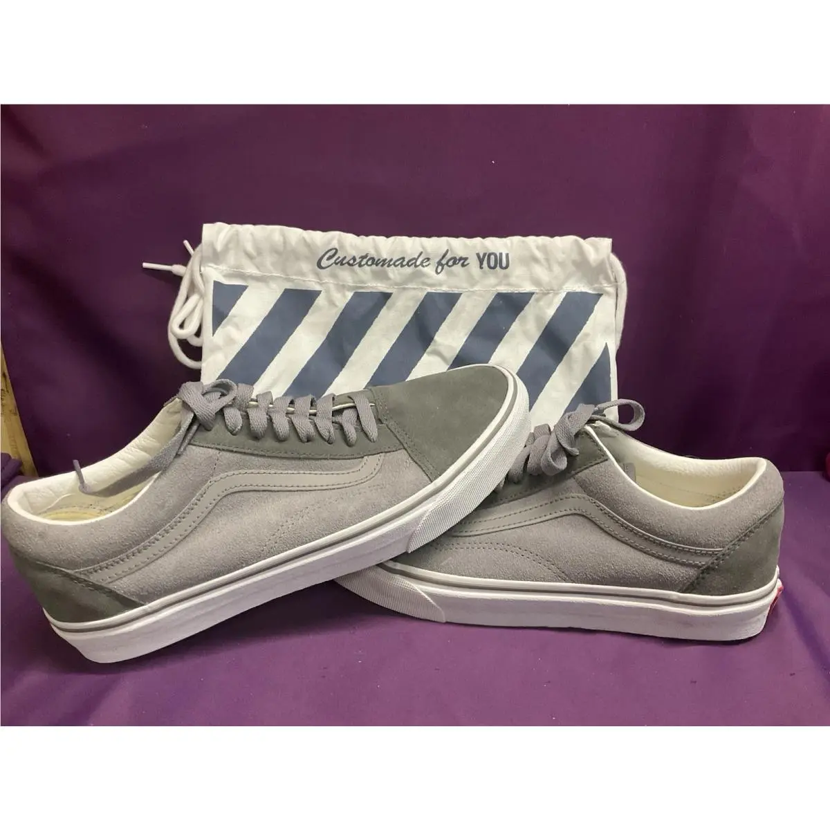 Men’s Custom Vans Gray Dark Gray White Size 9.5