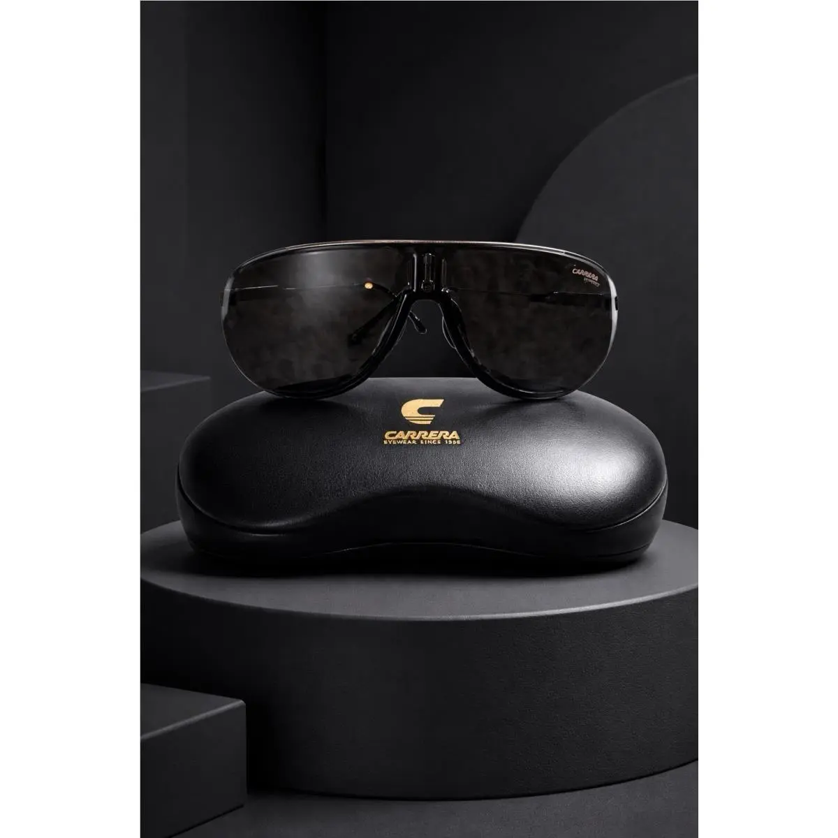 Carrera Super Champion Black Gold Aviator Sunglasses Unisex Polycarb Case