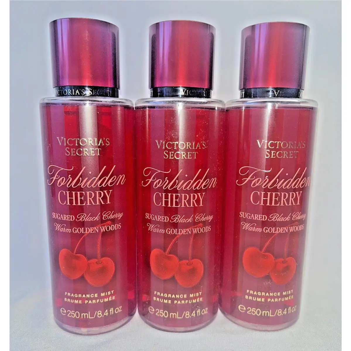 3 Forbidden Cherry Victoria`s Secret Fragrance Mist 8.4 fl oz