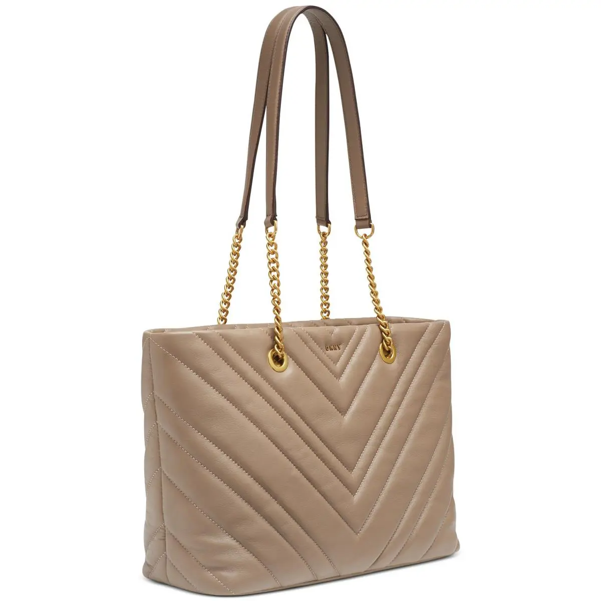 Dkny Womens Vivian Quilted Calf Leather Medium Tote Shoulder Bag Dune