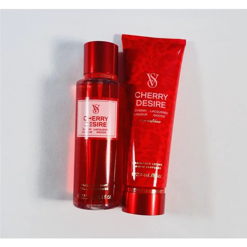 Victoria`s Secret Cherry Desire Body Mist Spray Body Lotion Set of 2