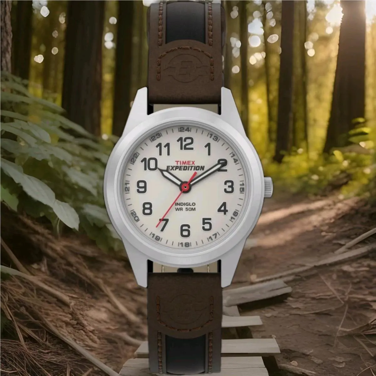 T41181 Women`s Expedition Brown Leather Watch Indiglo 50 Meter WR by Timex