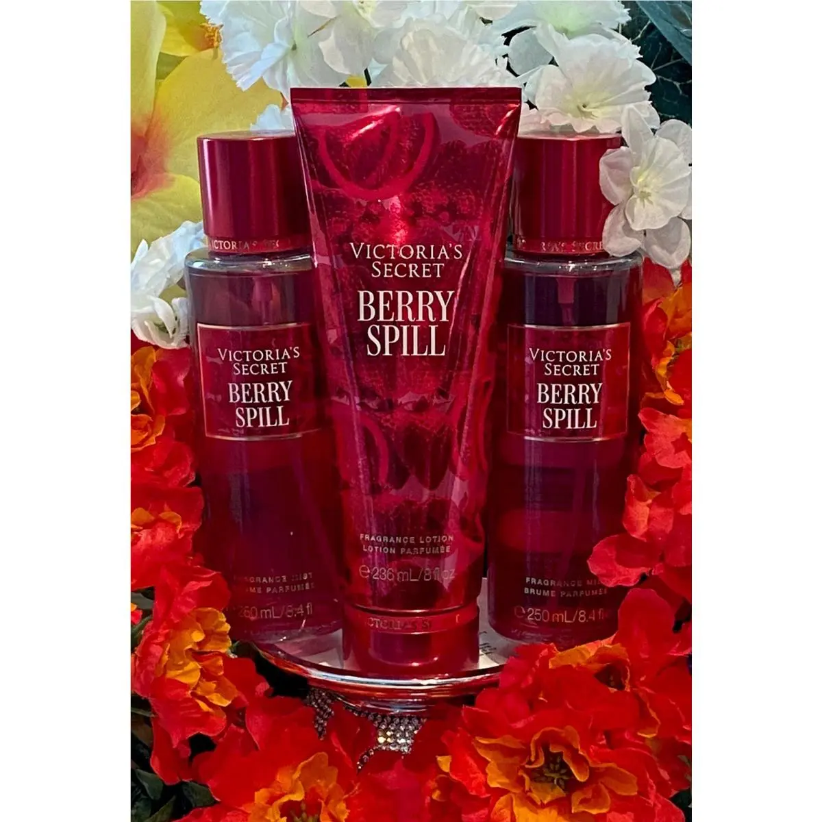 Victoria Secret 3 Pc Set Berry Spill Fragrance 2-Body Mist 1-Lotion Full Sz Htf