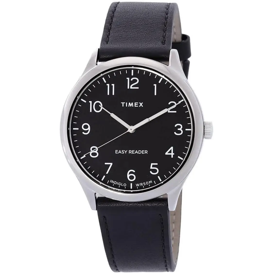 Timex Unisex Watch Easy Reader Quartz Black Dial Leather Strap TW2U22300VQ