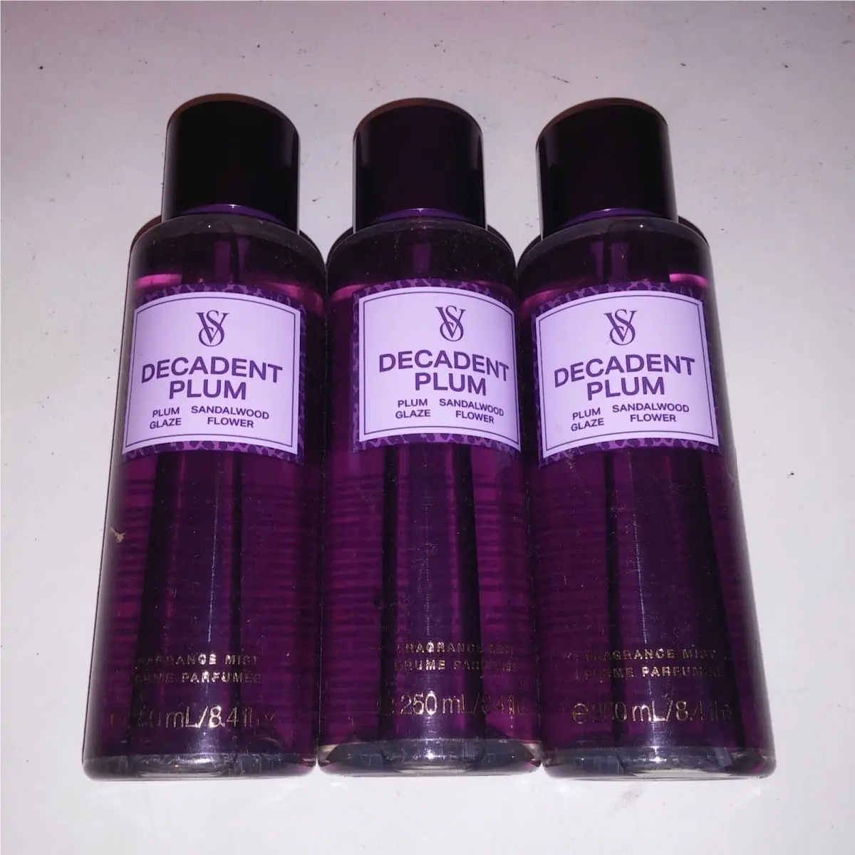 Set of 3 Victoria`s Secret Fragrant Mist Body Spray Decadent Plum Full Size
