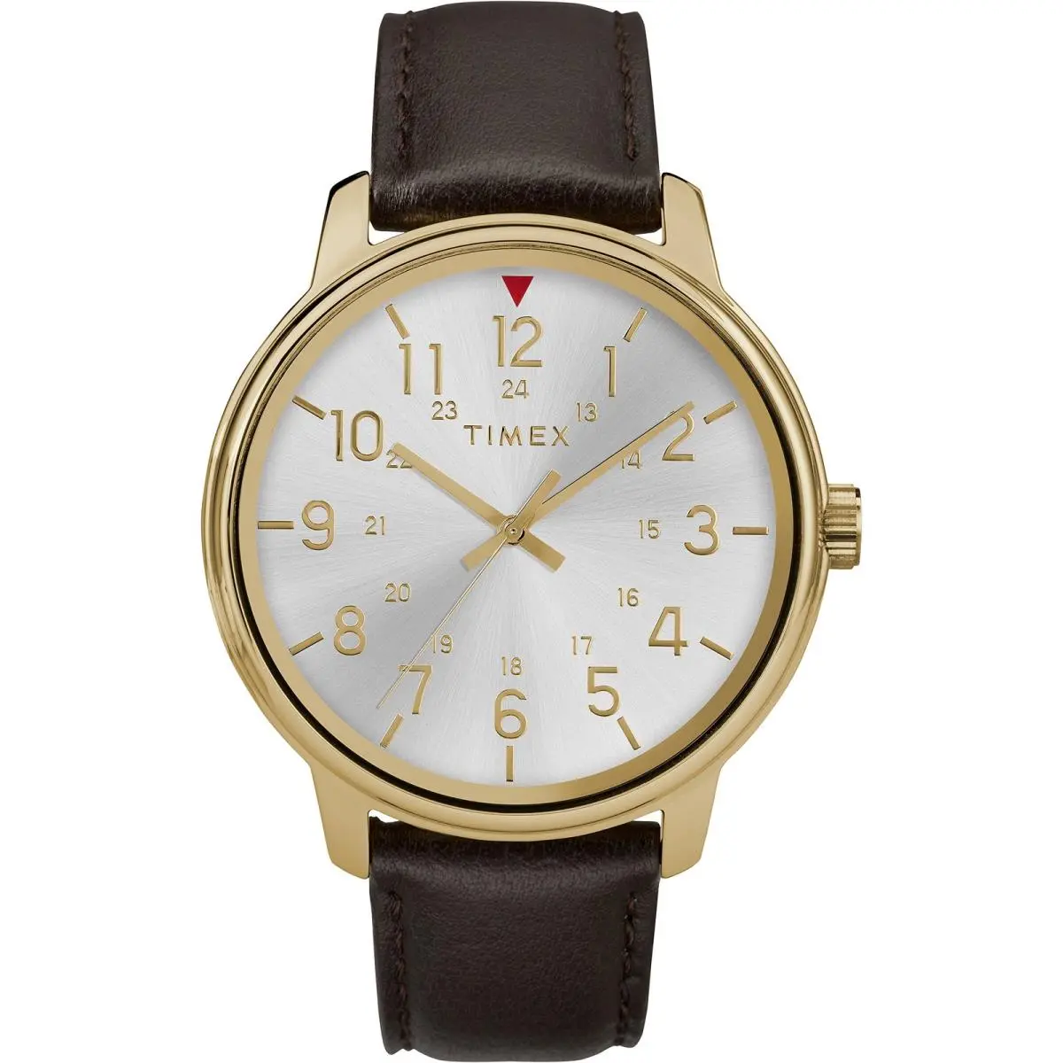 Men`s Classic Quartz Silver Dial Brown Leather Watch - TW2R85600 by Timex