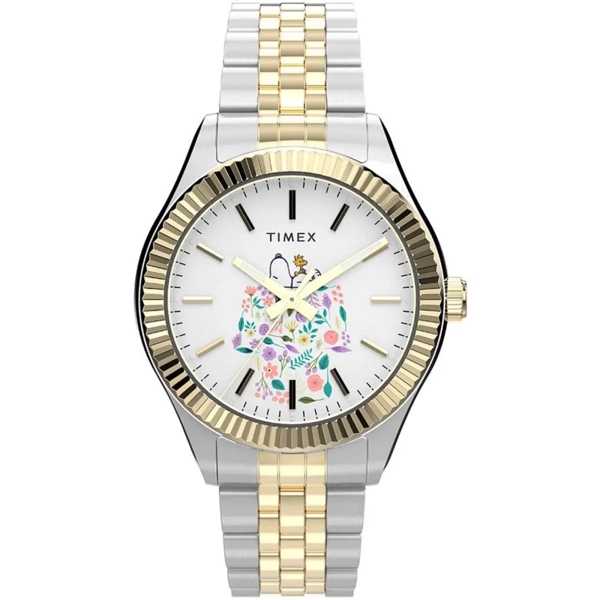 Timex Women`s Watch Timex X Peanuts Legacy White Dial Bracelet TW2W95100VQ - Dial: White, Band: Silver, Yellow