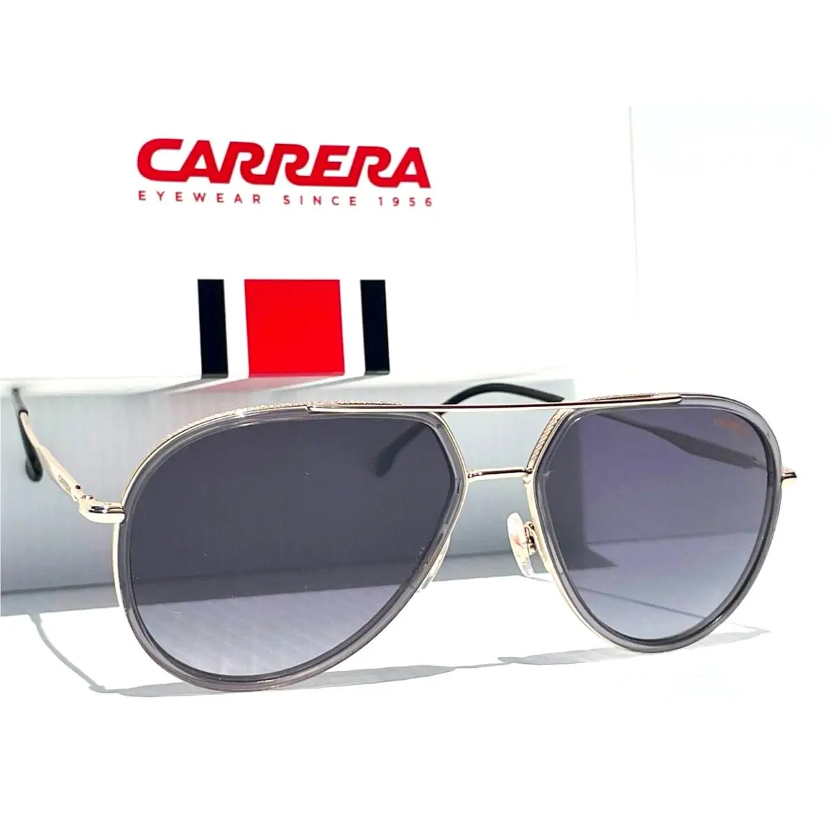 Carrera Shiny Gold Grey Pilot Frame Black Lens Sunglass 295/S KB790