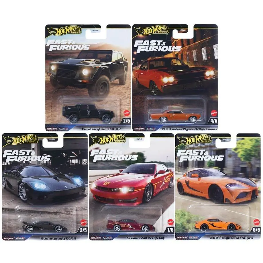 5-Pack Hot Wheels Premium Fast Furious 2025 Mix 3 Koenigsegg Toyota Nissan - Multi-Color