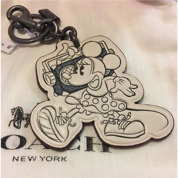 Coach Disney X Minnie Mouse Boombox Keychain in Dustbag Chalk F27707