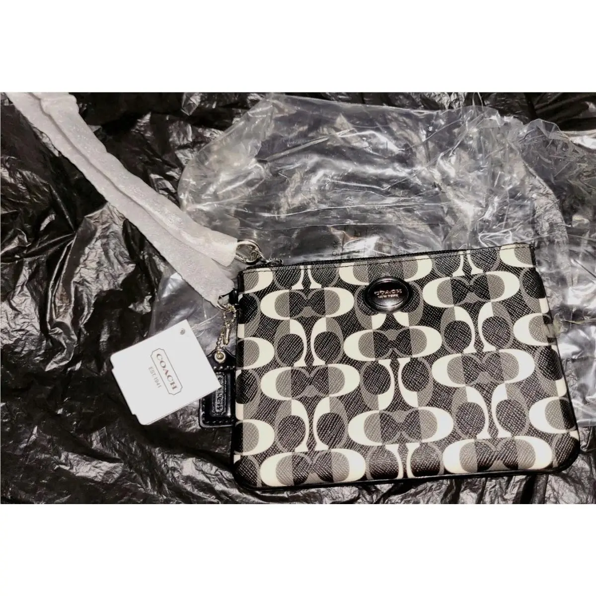 Coach F50523 Black Peyton Dream C Small Wristlet Wallet Bag Purse Clutch
