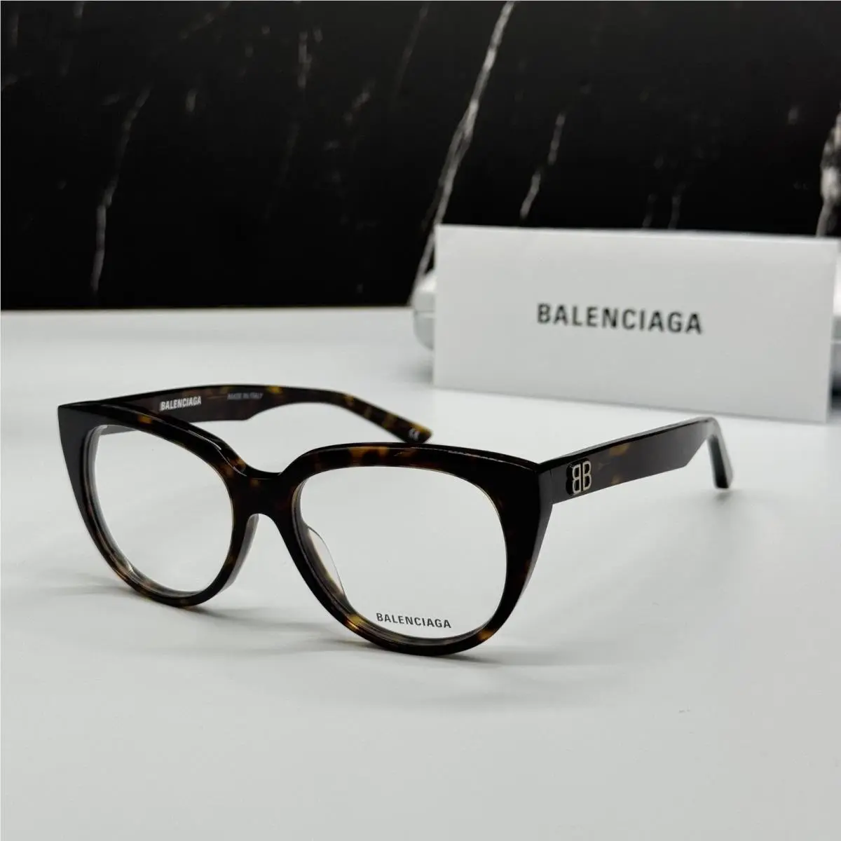 Balenciaga BB0131O 005 Cat Eye Dark Havana Women Eyeglasses Balenciaga