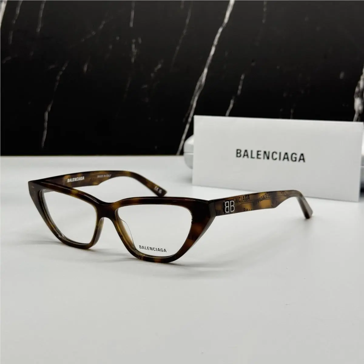 Balenciaga BB0128O 005 Cat Eye Dark Havana Women Eyeglasses Balenciaga