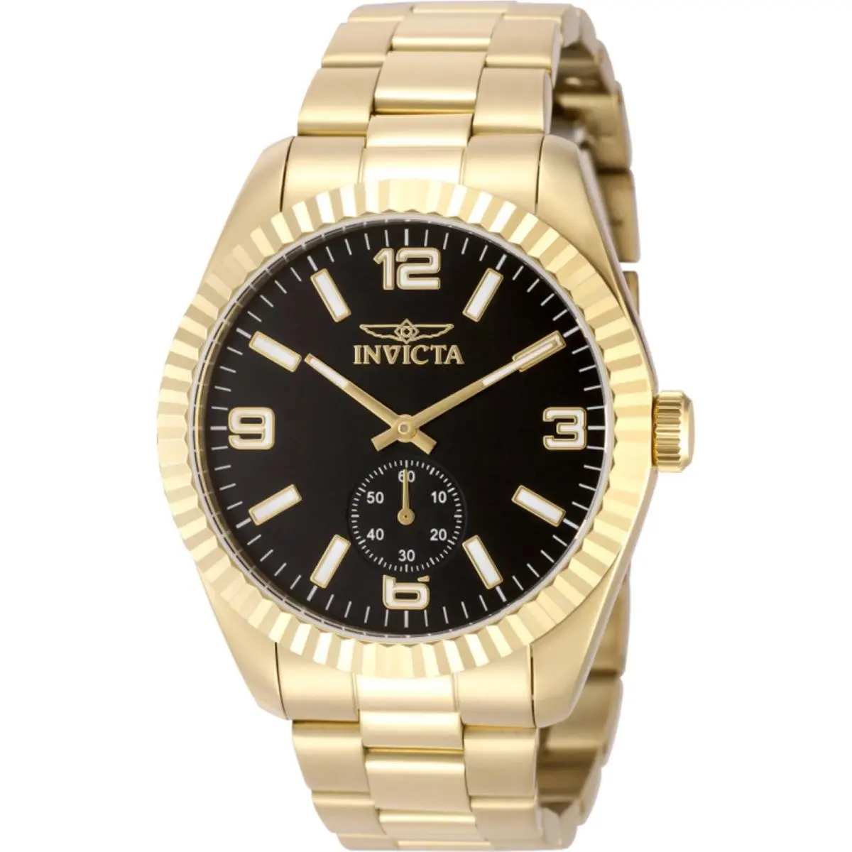 Invicta Men`s Watch Specialty Quartz Black Dial Yellow Gold Steel Bracelet 49389 - Dial: Black, Band: Yellow