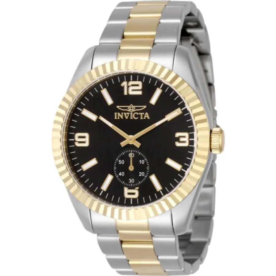 Invicta Specialty Quartz Black Dial Men`s Watch 49384 - Dial: Black, Band: Two-tone (Gold and Silver-tone), Bezel: Silver-tone