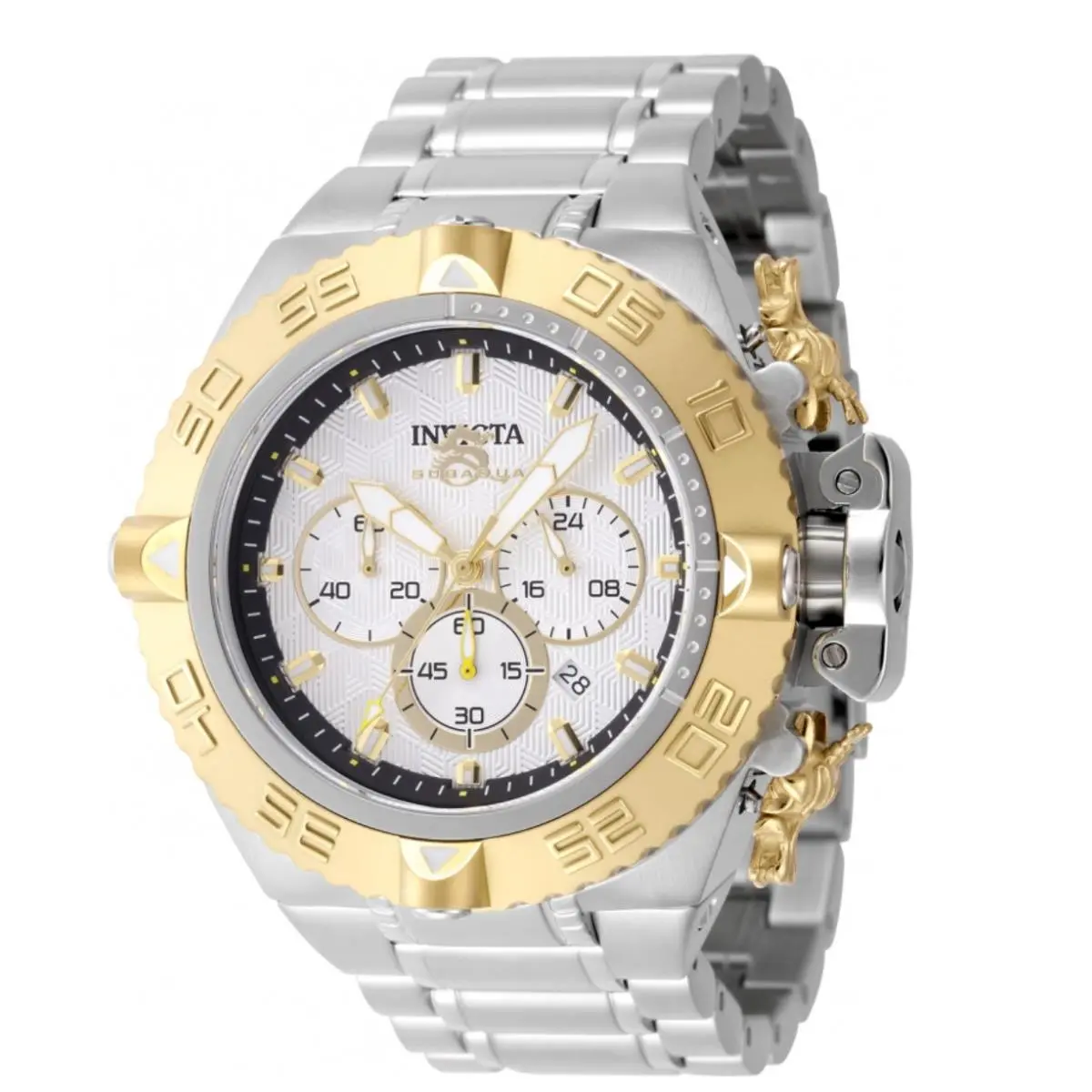 Invicta Subaqua Noma IV Men`s 50mm Silver Gold Dragon Chronograph Watch 48196 - Dial: Black, Gold, Silver, Yellow, Band: Silver, Bezel: Gold, Silver, Yellow